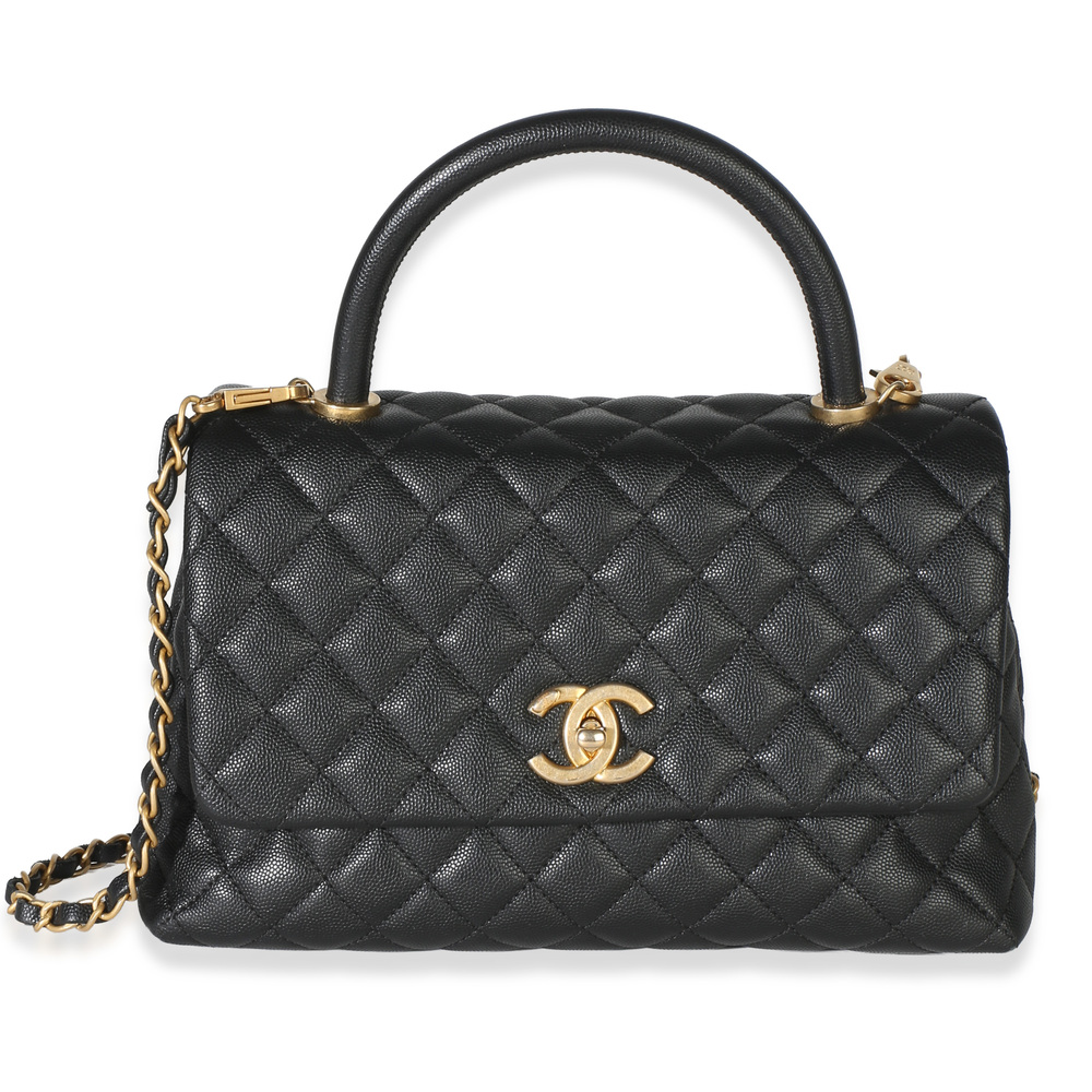 Chanel Black Quilted Caviar Medium Coco Top Handle Bag